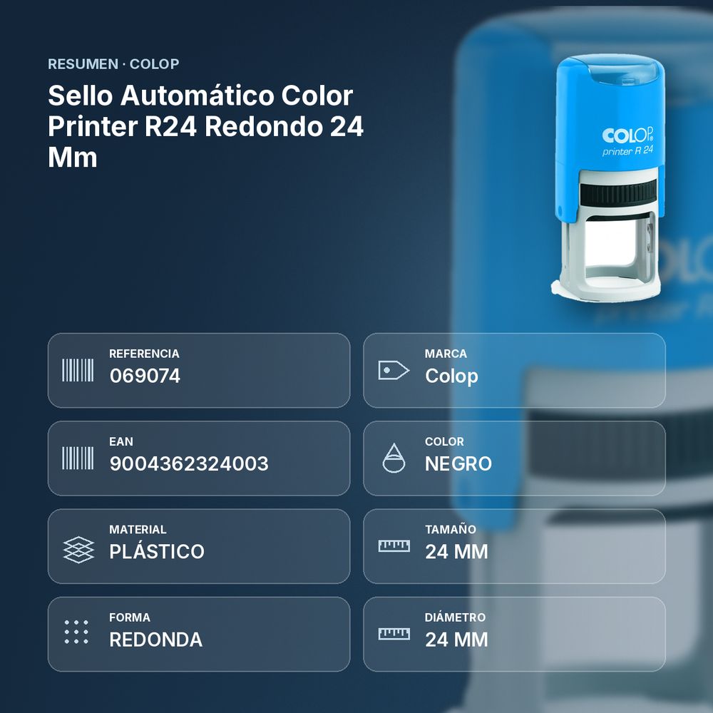 SELLO AUTOMÁTICO COLOR PRINTER R24 REDONDO 24 MM - resumen de atributos