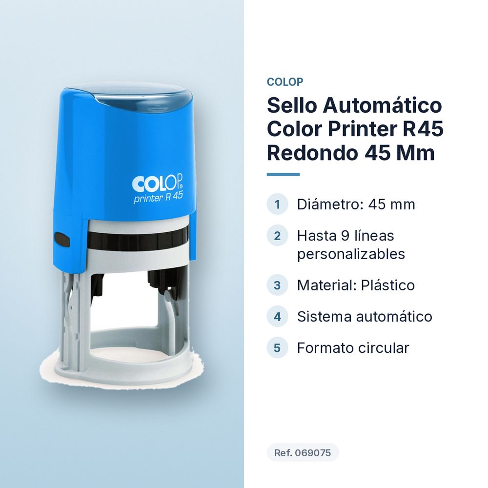 SELLO AUTOMÁTICO COLOR PRINTER R45 REDONDO 45 MM - características principales