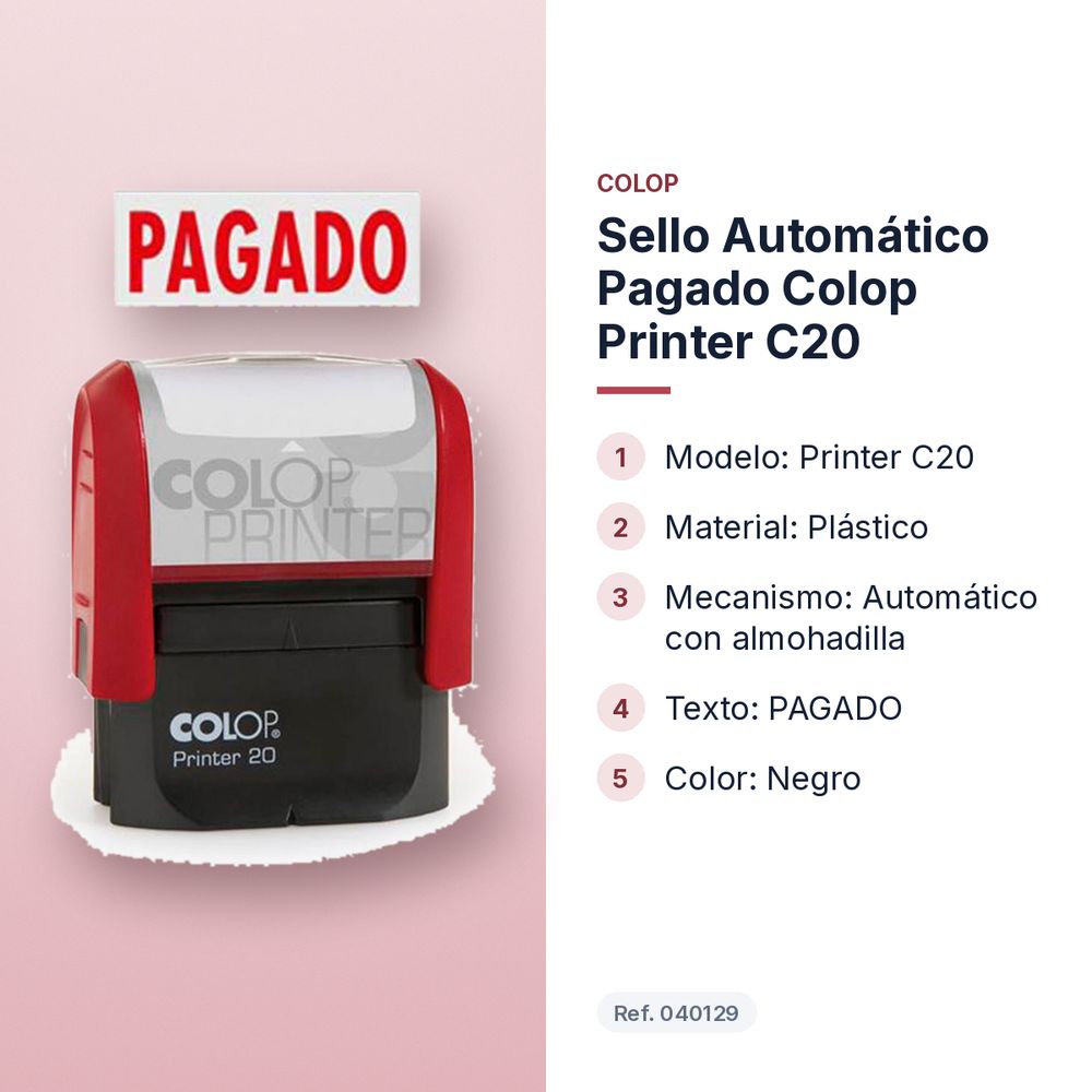 SELLO AUTOMÁTICO PAGADO COLOP PRINTER C20 - características principales