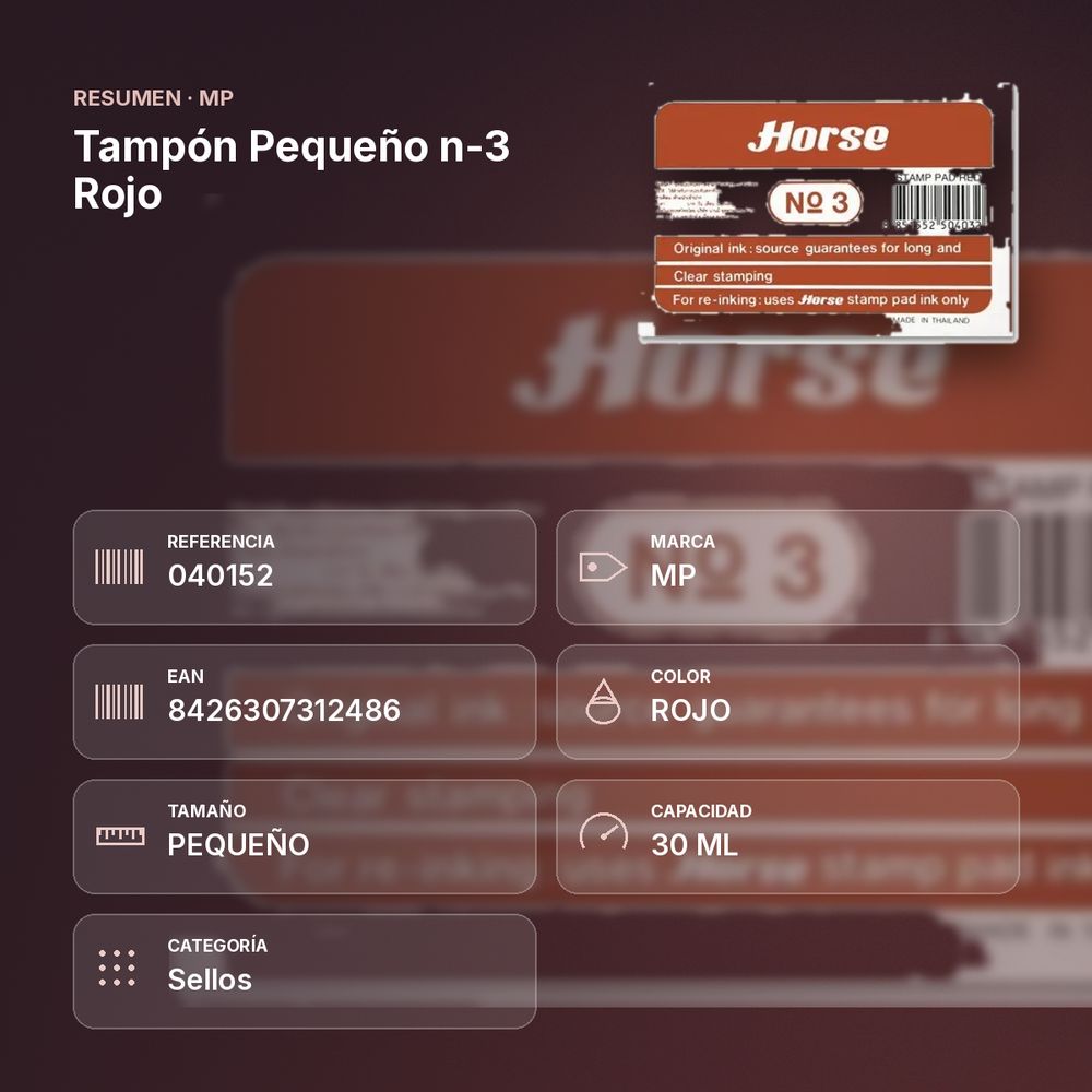 TAMPÓN PEQUEÑO N-3 ROJO - resumen de atributos