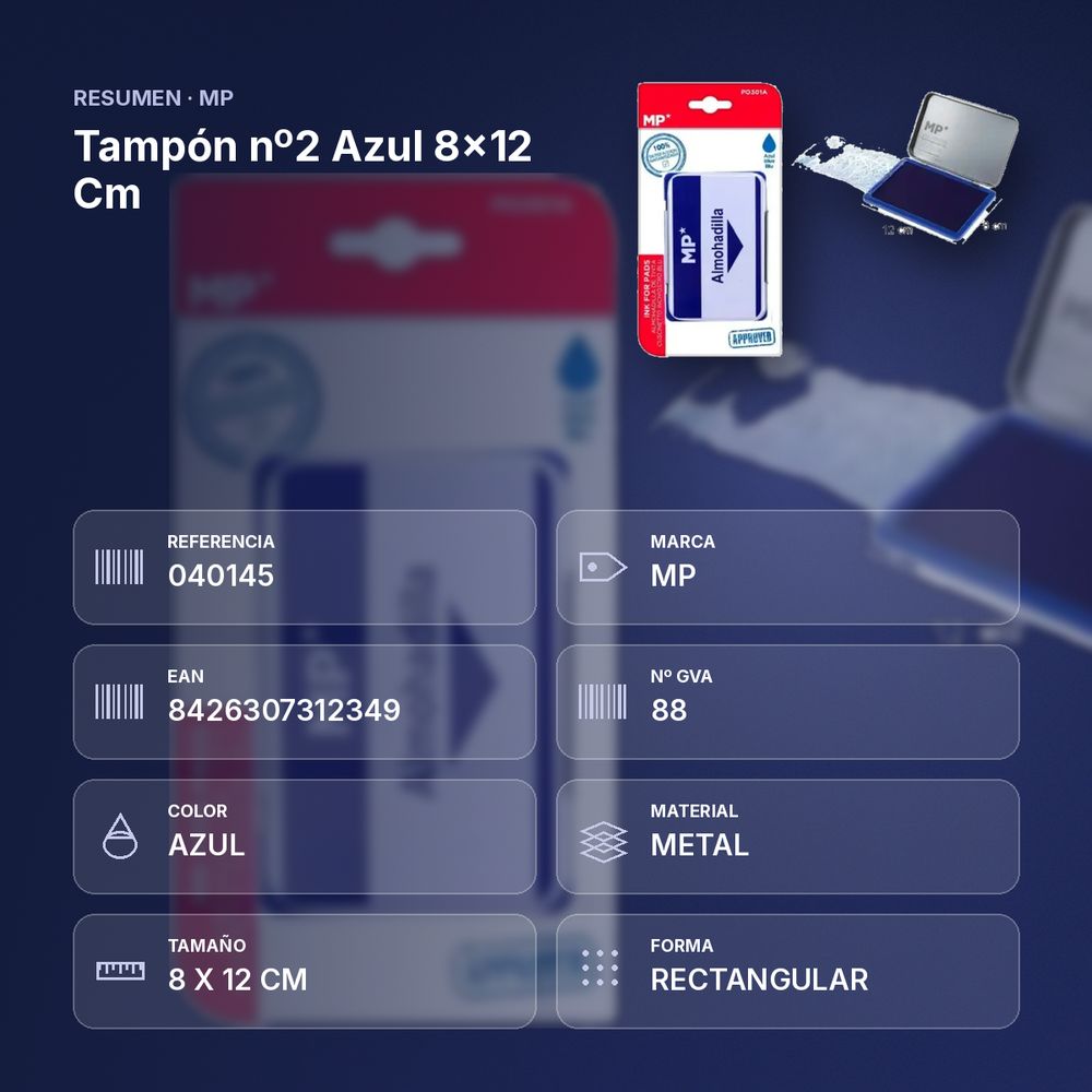 TAMPÓN Nº2 AZUL 8X12 CM - resumen de atributos