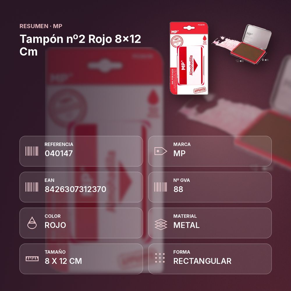 TAMPÓN Nº2 ROJO 8X12 CM - resumen de atributos