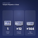 TAMPÓN PEQUEÑO N-3 AZUL - formato de venta: paquete de 12, caja de 144