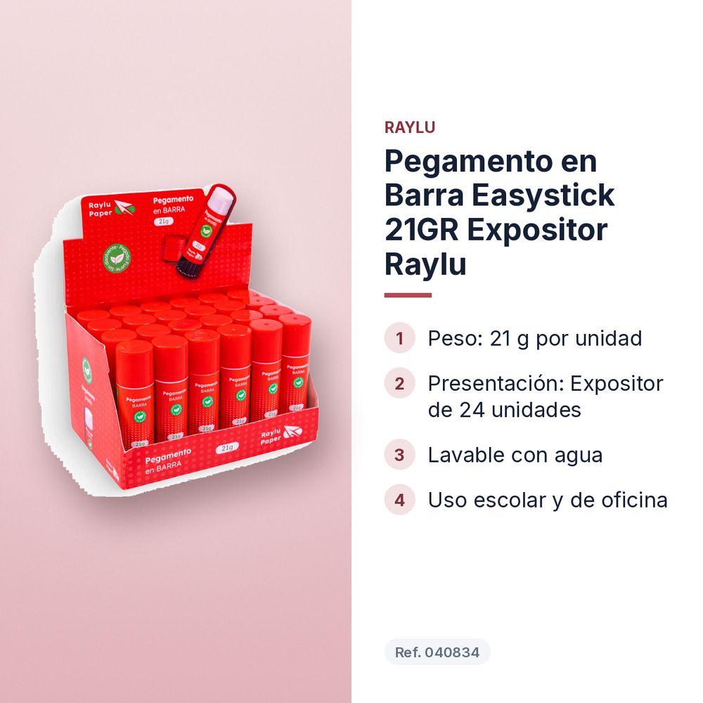 PEGAMENTO EN BARRA EASYSTICK 21GR EXPOSITOR RAYLU - características principales