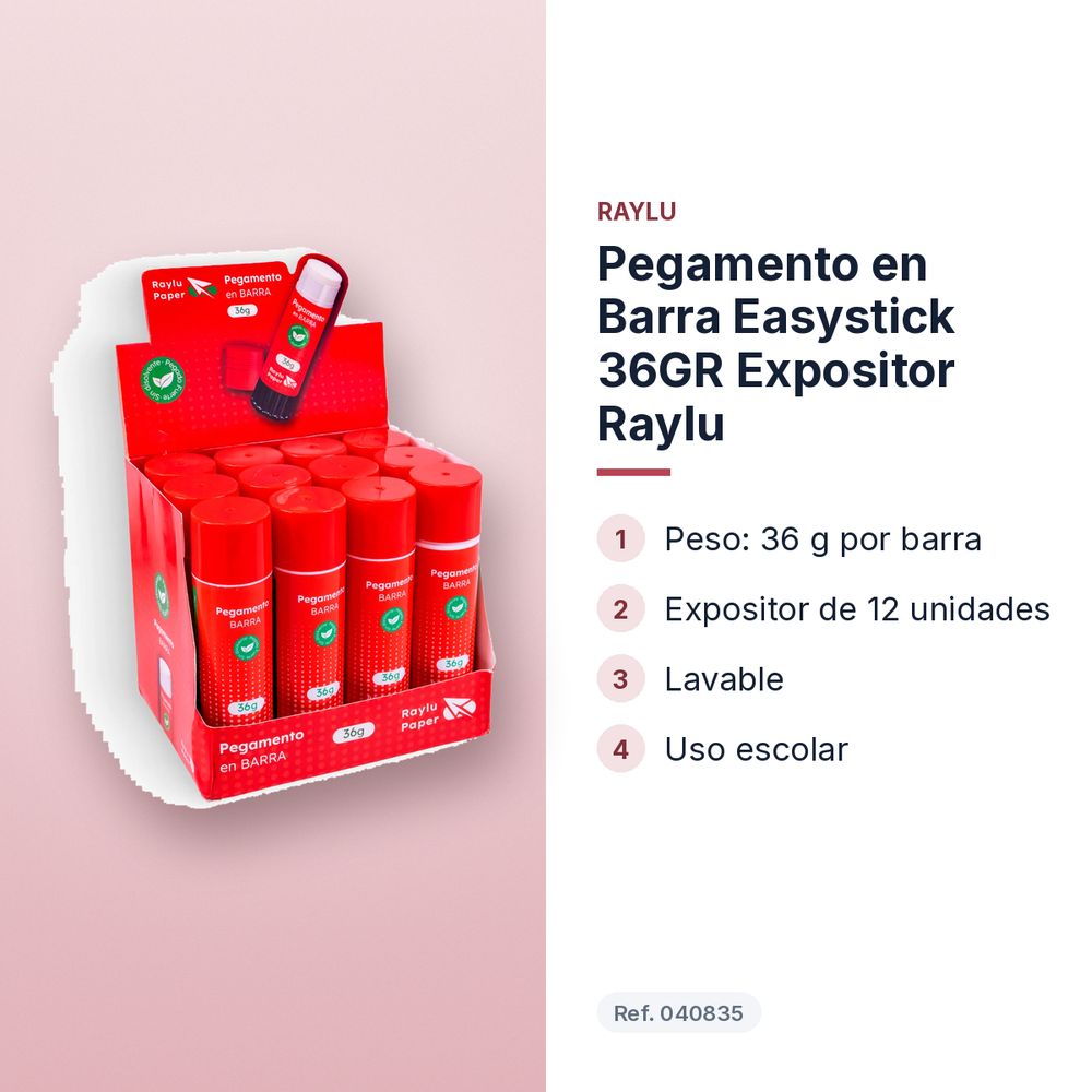 PEGAMENTO EN BARRA EASYSTICK 36GR EXPOSITOR RAYLU - características principales