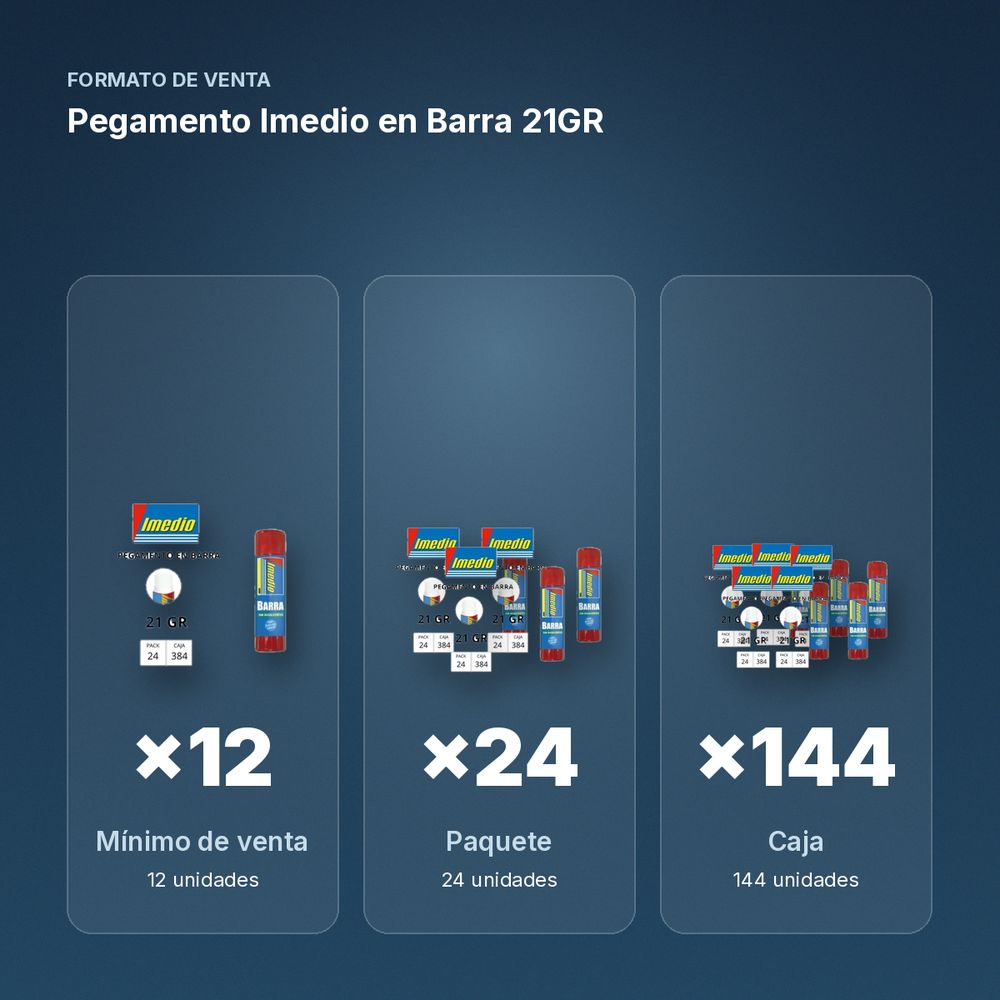 PEGAMENTO IMEDIO EN BARRA 21GR - formato de venta: paquete de 24, caja de 144