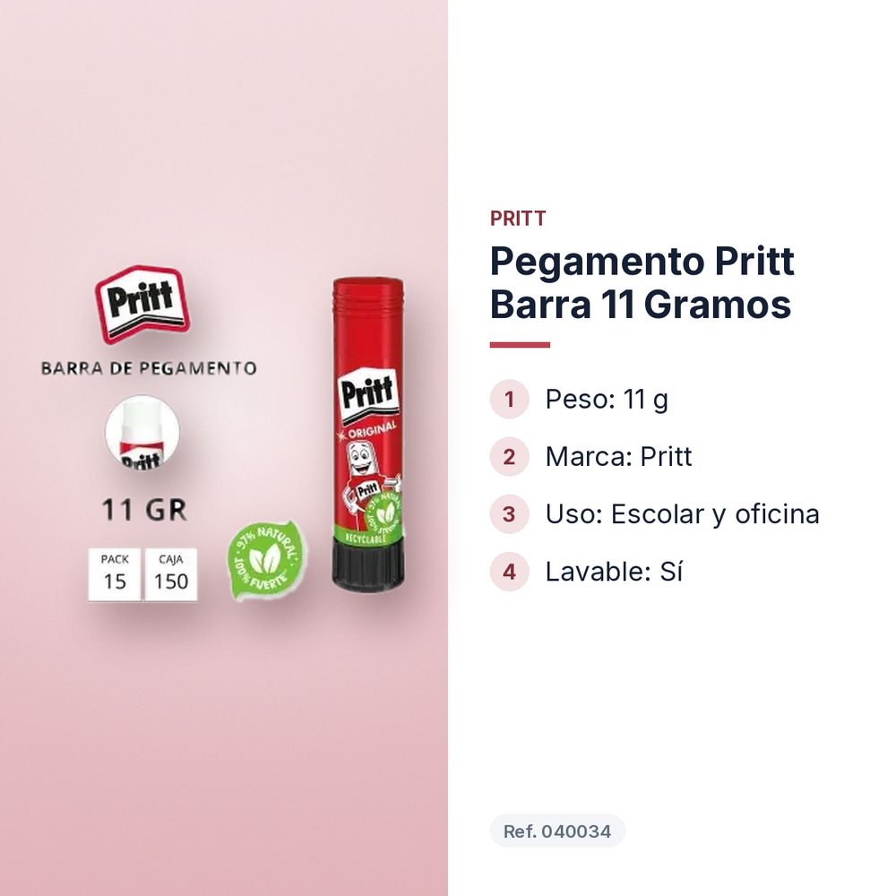 PEGAMENTO PRITT BARRA 11 GRAMOS - características principales
