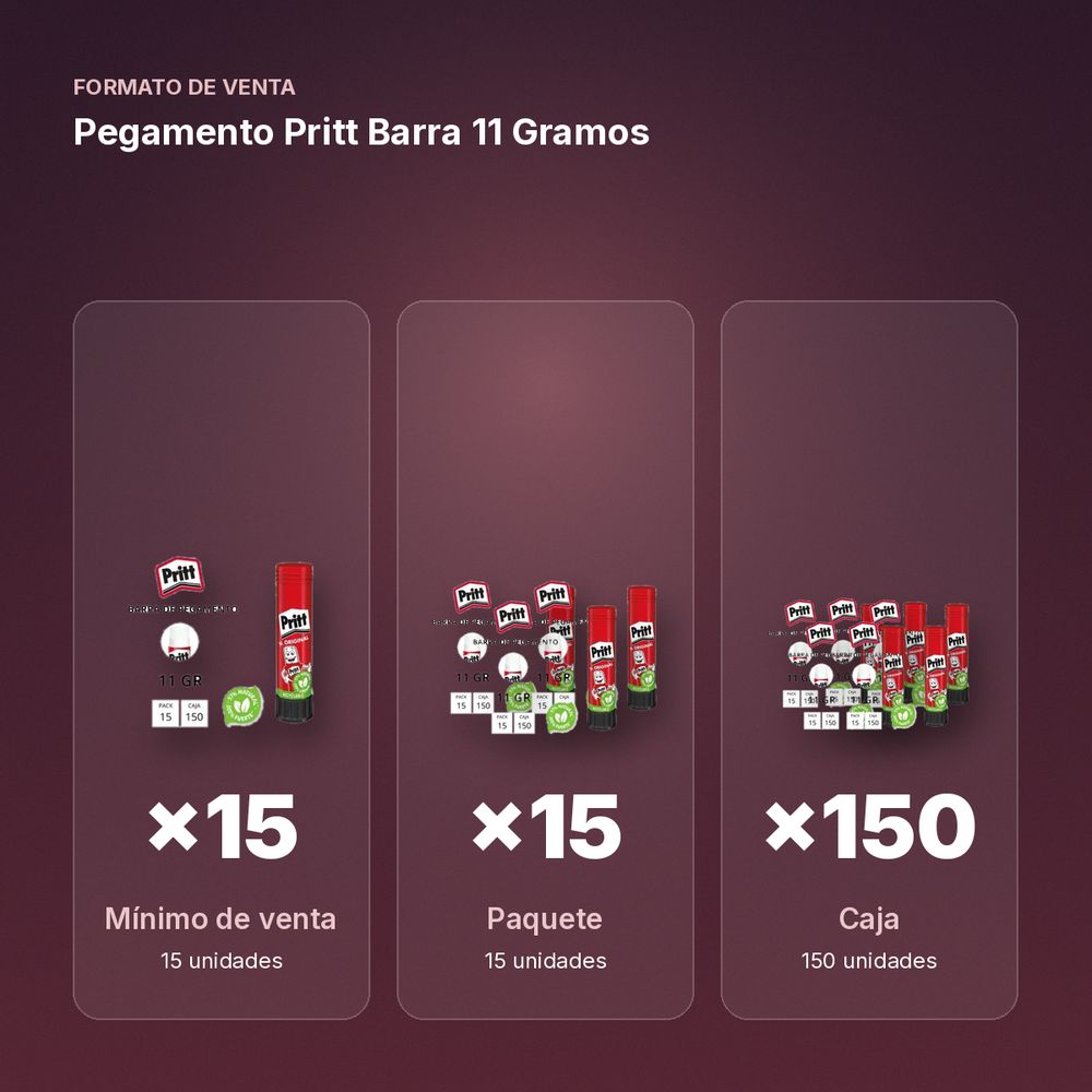 PEGAMENTO PRITT BARRA 11 GRAMOS - formato de venta: paquete de 15, caja de 150
