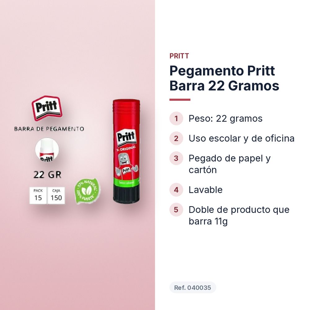 PEGAMENTO PRITT BARRA 22 GRAMOS - características principales