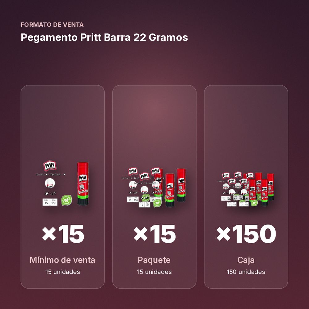 PEGAMENTO PRITT BARRA 22 GRAMOS - formato de venta: paquete de 15, caja de 150