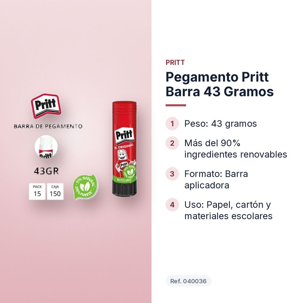 PEGAMENTO PRITT BARRA 43 GRAMOS - características principales