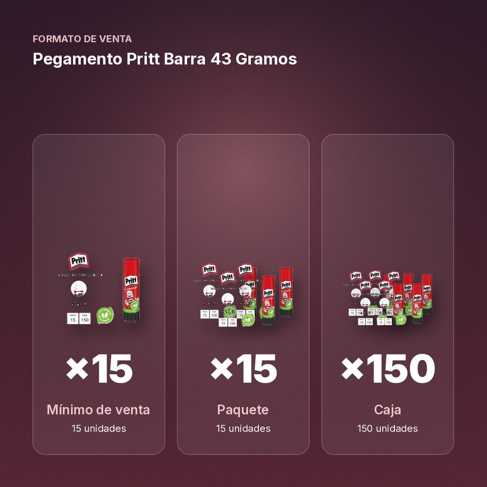 PEGAMENTO PRITT BARRA 43 GRAMOS - formato de venta: paquete de 15, caja de 150