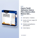 CIERRE TEXTIL ADHESIVO VELCRO PLICO 20MM×25M BLANCO SET MACHO+HEMBRA - características principales
