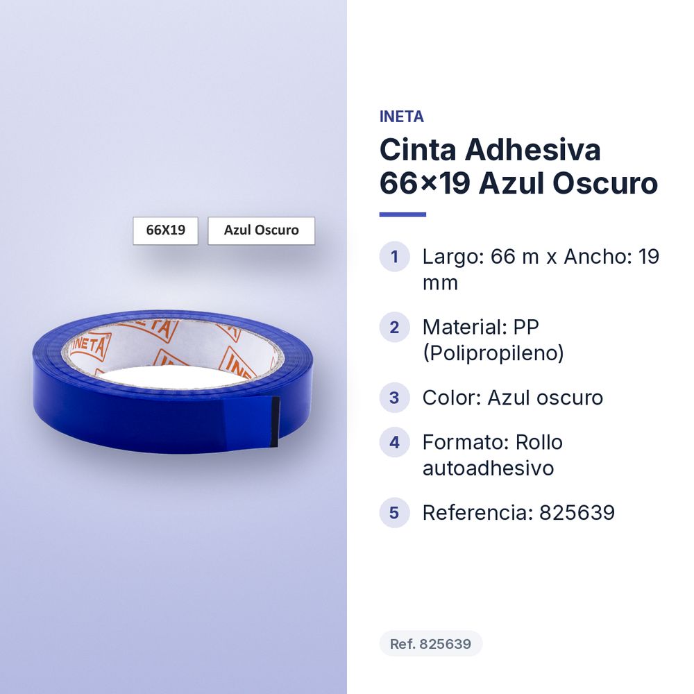 CINTA ADHESIVA 66X19 AZUL OSCURO - características principales