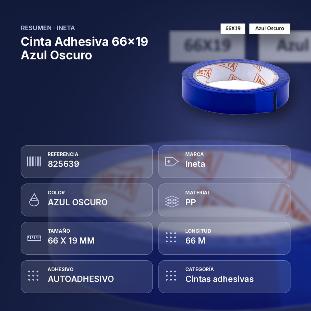 CINTA ADHESIVA 66X19 AZUL OSCURO - resumen de atributos
