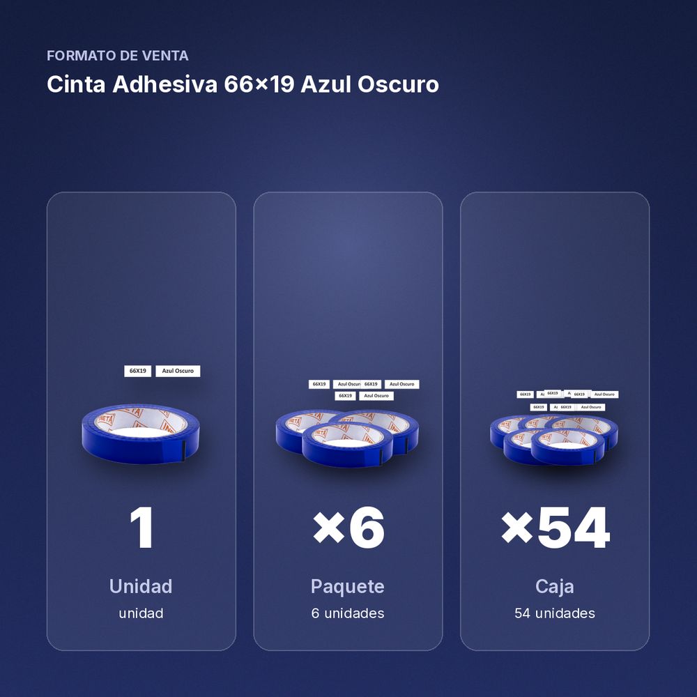 CINTA ADHESIVA 66X19 AZUL OSCURO - formato de venta: paquete de 6, caja de 54