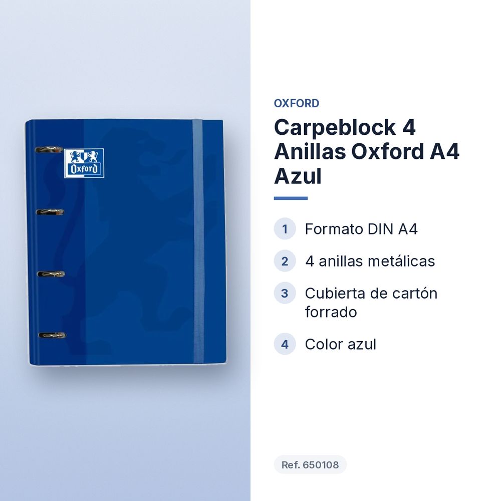 CARPEBLOCK 4 ANILLAS OXFORD A4 AZUL - características principales