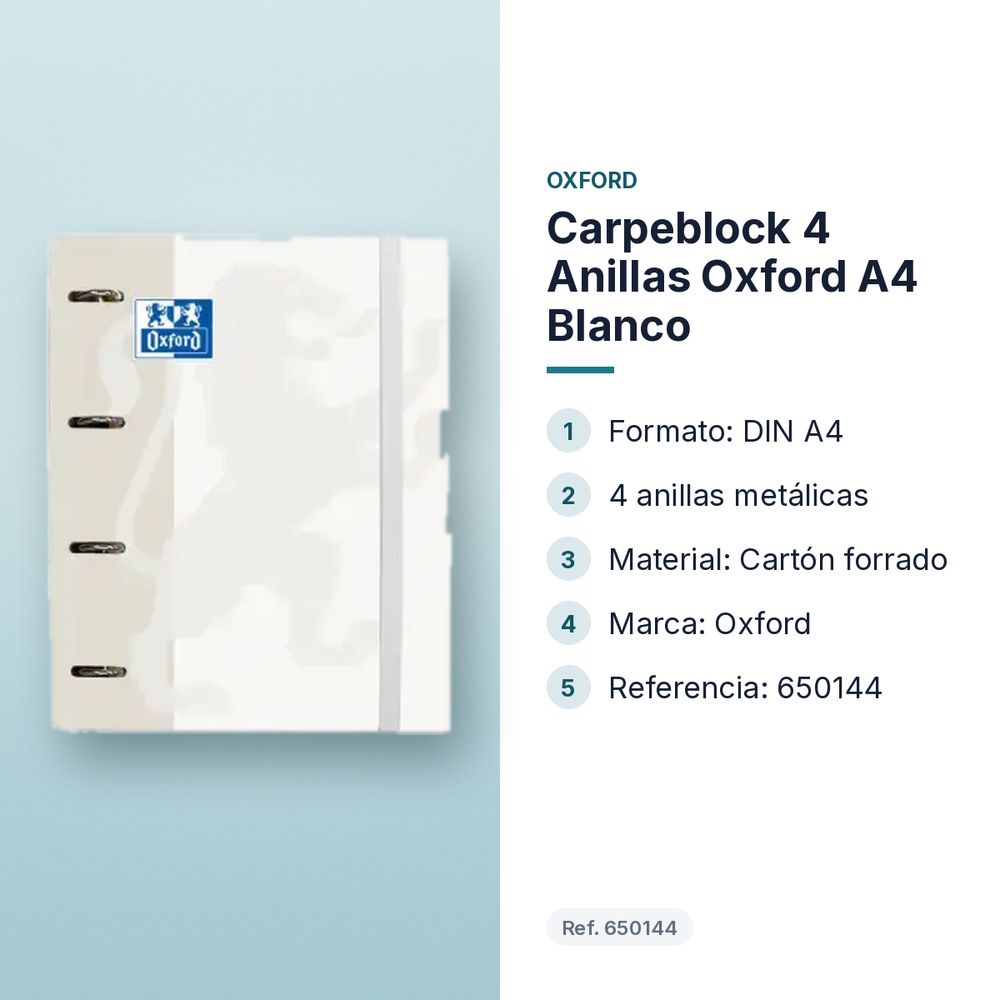 CARPEBLOCK 4 ANILLAS OXFORD A4 BLANCO - características principales