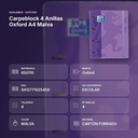 CARPEBLOCK 4 ANILLAS OXFORD A4 MALVA - resumen de atributos