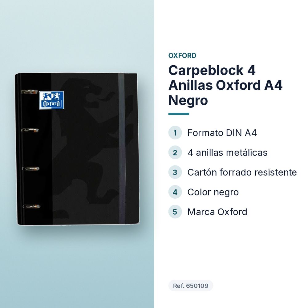 CARPEBLOCK 4 ANILLAS OXFORD A4 NEGRO - características principales