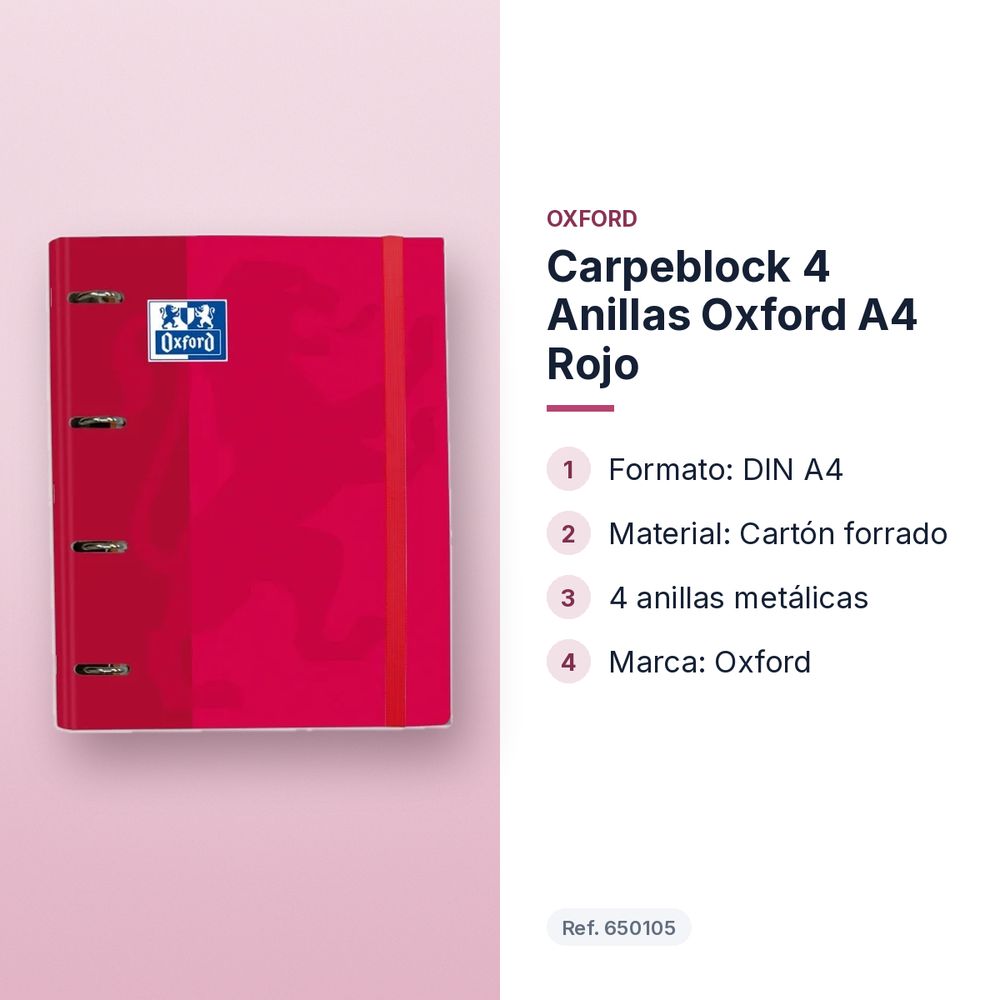 CARPEBLOCK 4 ANILLAS OXFORD A4 ROJO - características principales
