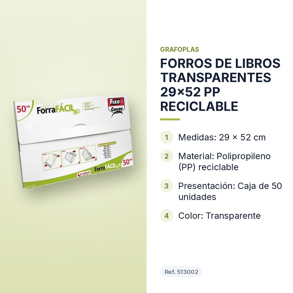 FORROS DE LIBROS TRANSPARENTES 29x52 PP RECICLABLE - características principales