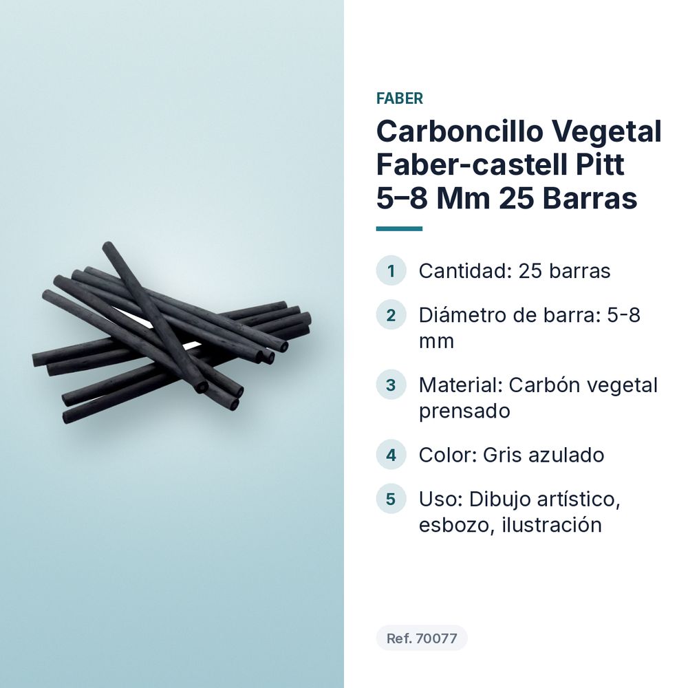 CARBONCILLO VEGETAL FABER-CASTELL PITT 5–8 MM 25 BARRAS - características principales