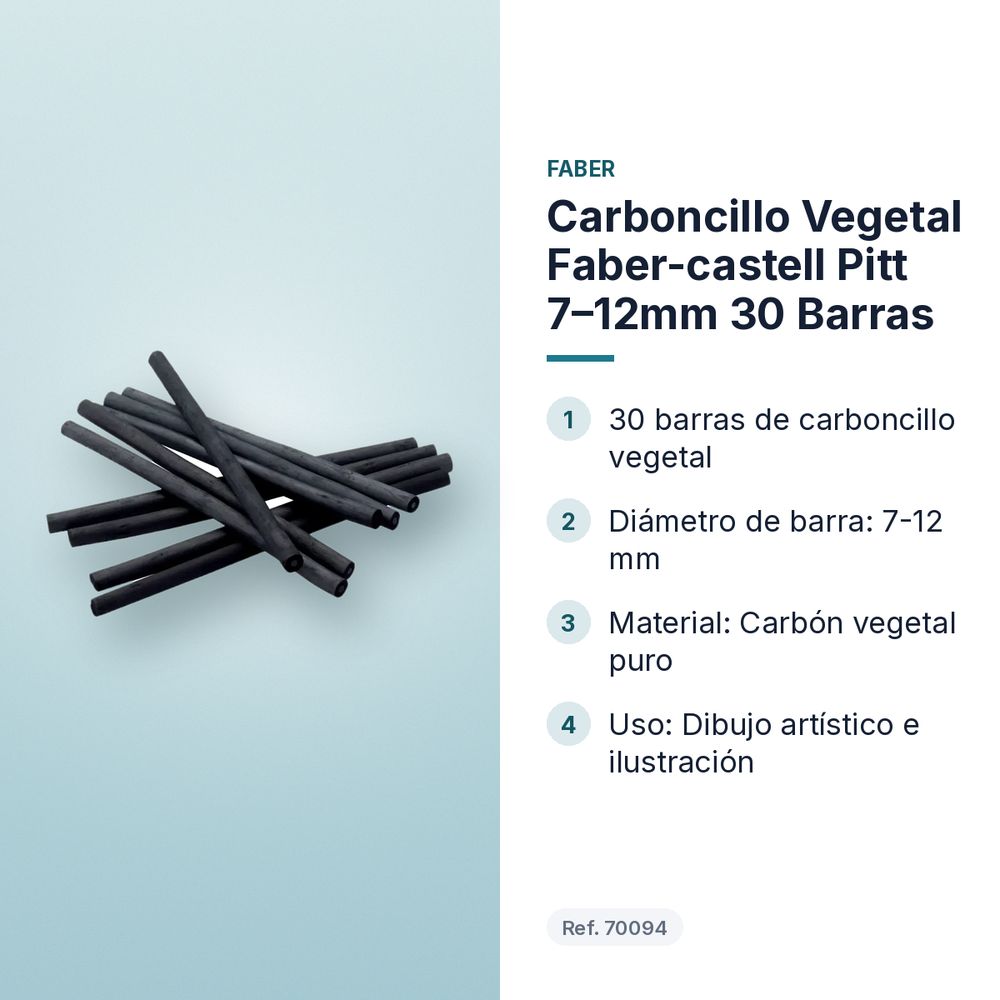 CARBONCILLO VEGETAL FABER-CASTELL PITT 7–12MM 30 BARRAS  - características principales