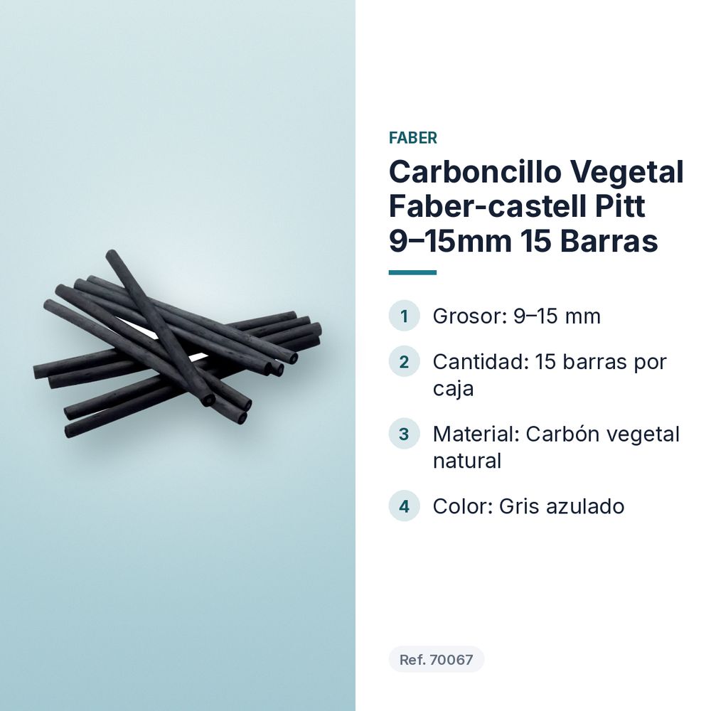 CARBONCILLO VEGETAL FABER-CASTELL PITT 9–15MM 15 BARRAS  - características principales