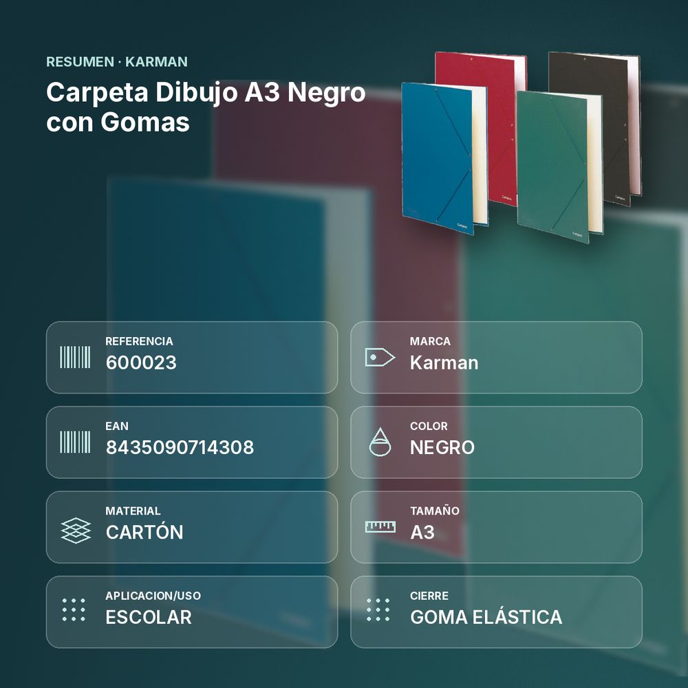 CARPETA DIBUJO A3 NEGRO CON GOMAS  - resumen de atributos
