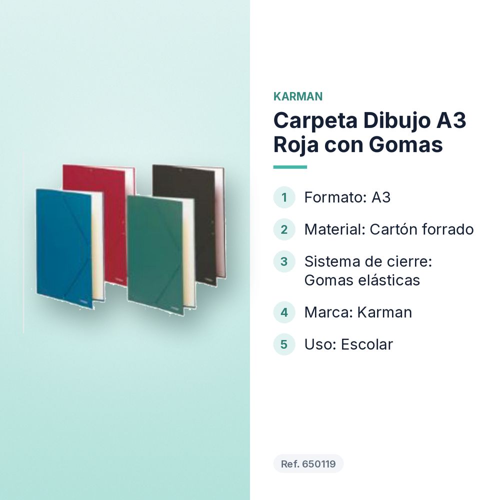 CARPETA DIBUJO A3 ROJA CON GOMAS  - características principales