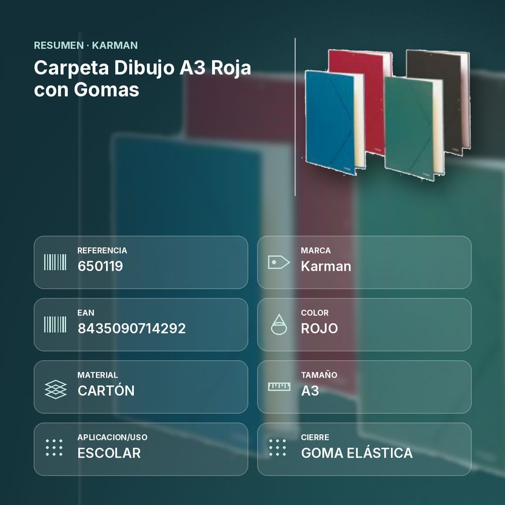 CARPETA DIBUJO A3 ROJA CON GOMAS  - resumen de atributos