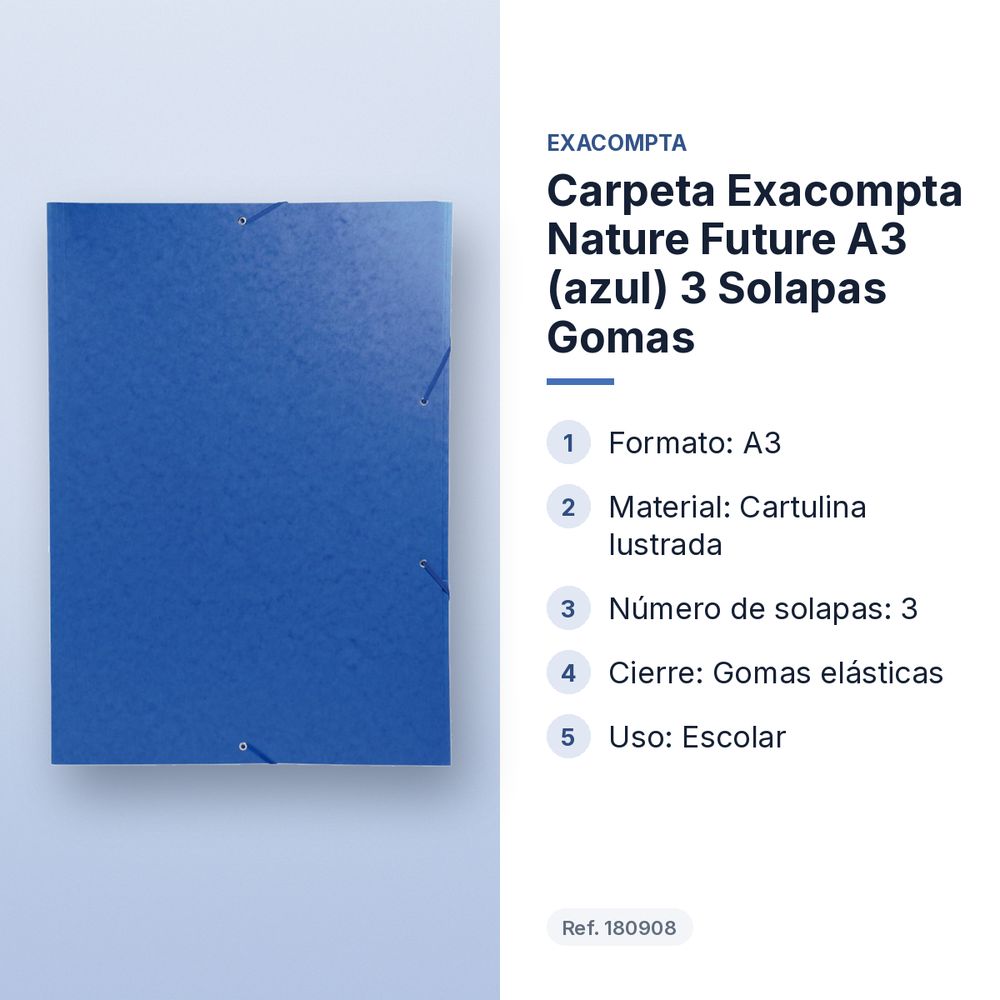 CARPETA EXACOMPTA NATURE FUTURE A3 (AZUL) 3 SOLAPAS GOMAS  - características principales