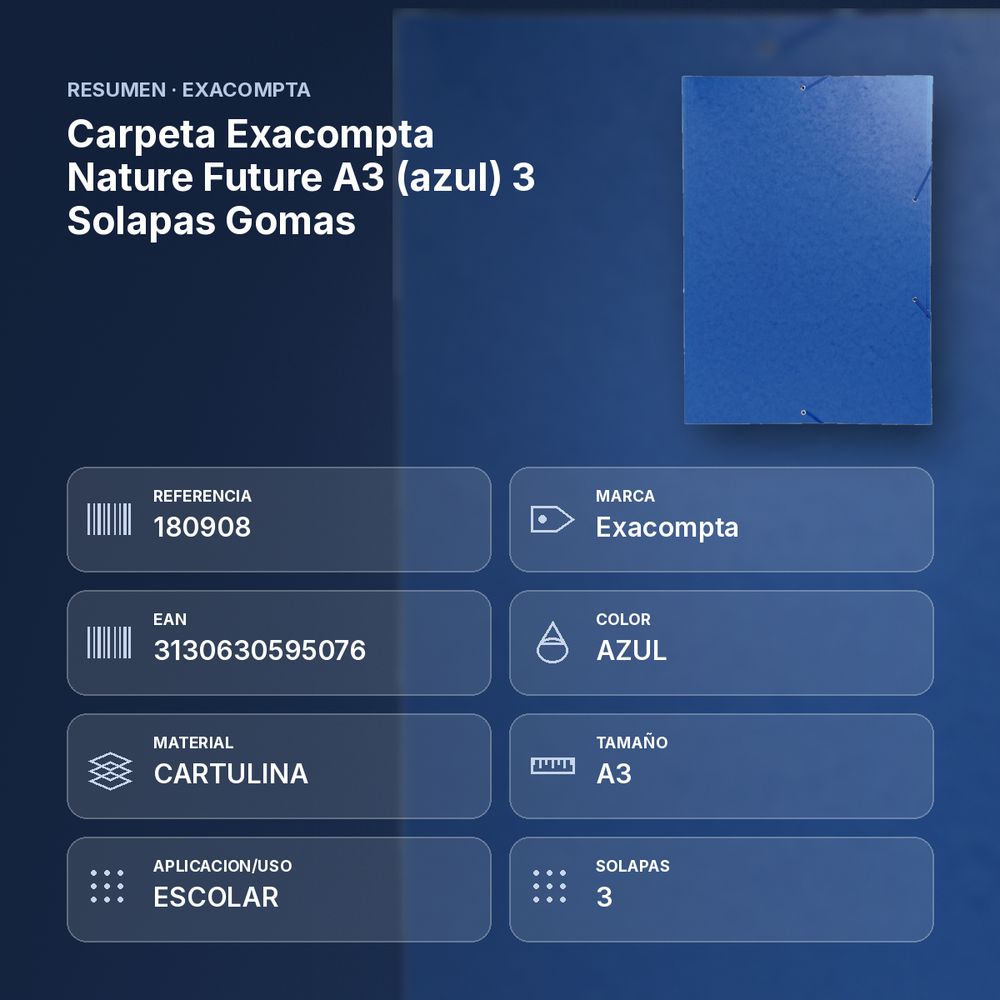 CARPETA EXACOMPTA NATURE FUTURE A3 (AZUL) 3 SOLAPAS GOMAS  - resumen de atributos