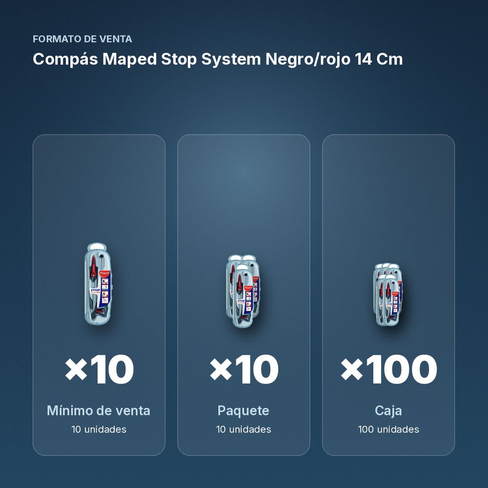COMPÁS MAPED STOP SYSTEM NEGRO/ROJO 14 CM - formato de venta: paquete de 10, caja de 100