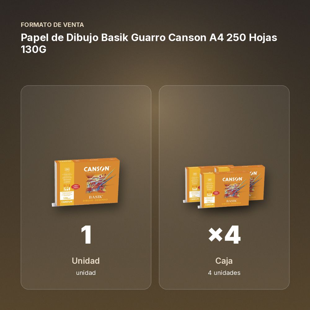 PAPEL DE DIBUJO BASIK GUARRO CANSON A4 250 HOJAS 130G - formato de venta: caja de 4
