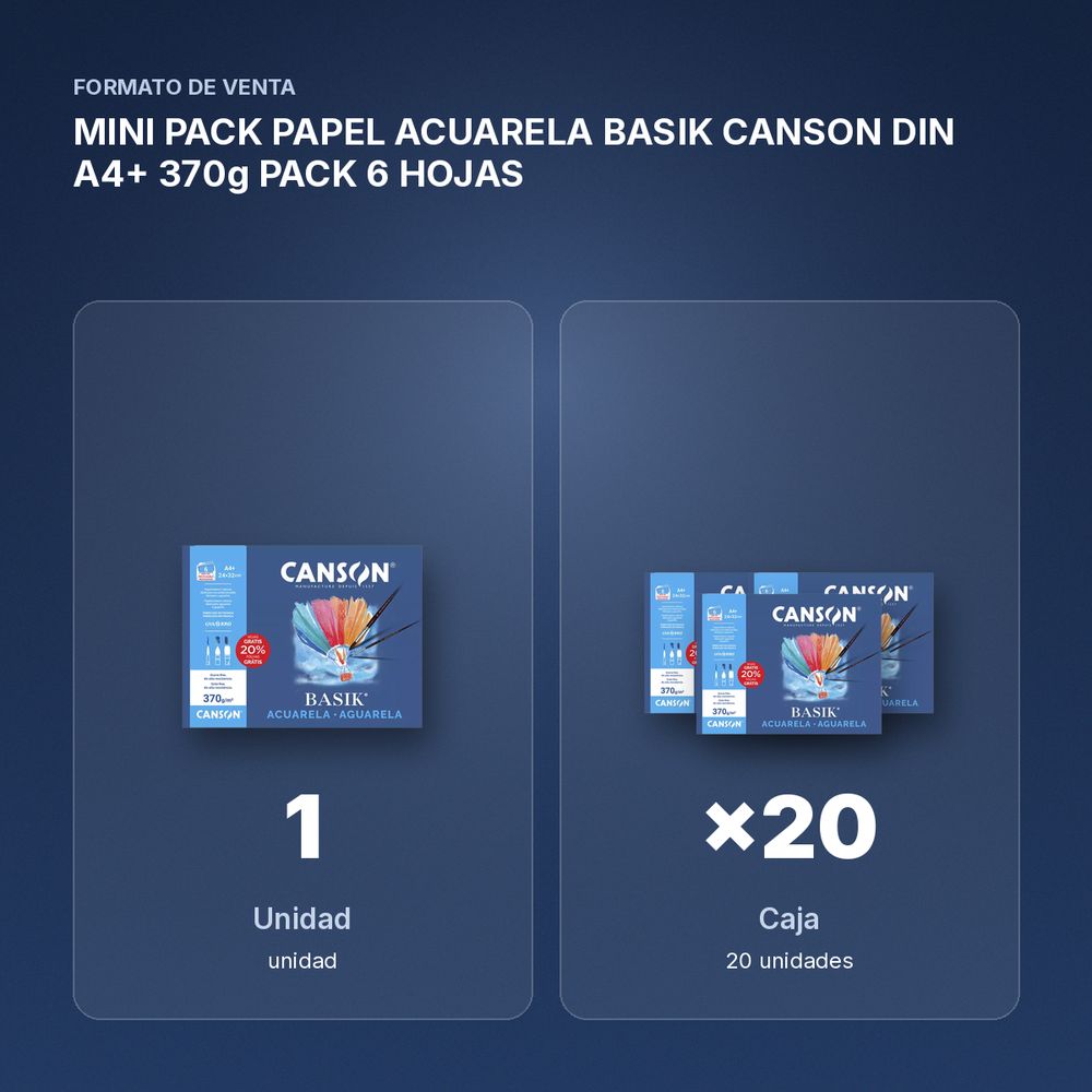 MINI PACK PAPEL ACUARELA BASIK CANSON DIN A4+ 370g PACK 6 HOJAS - formato de venta: caja de 20