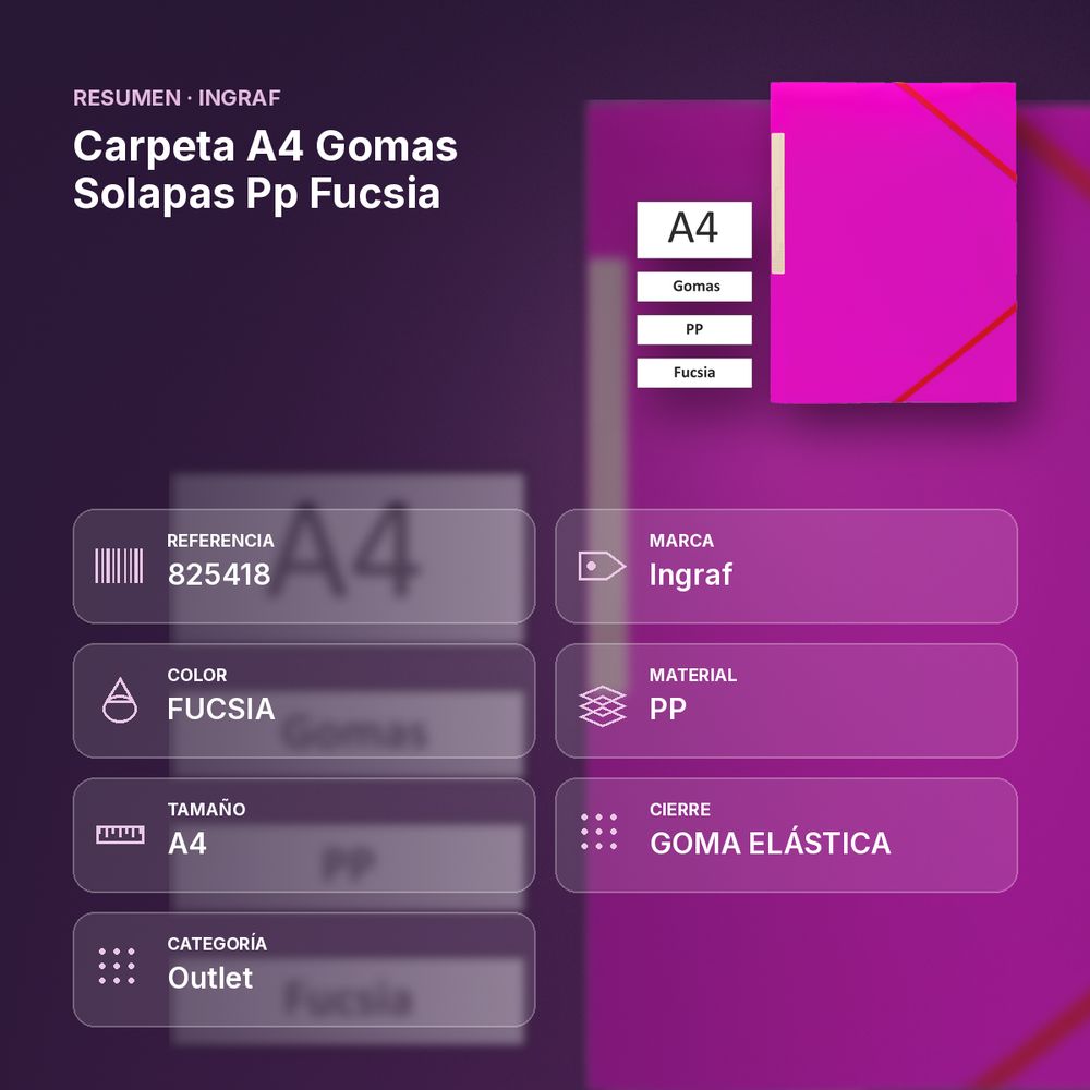 CARPETA A4 GOMAS SOLAPAS PP FUCSIA - resumen de atributos