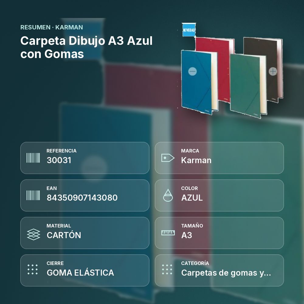 CARPETA DIBUJO A3 AZUL CON GOMAS - resumen de atributos