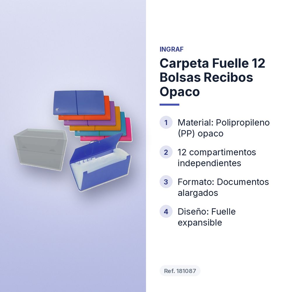 CARPETA FUELLE 12 BOLSAS RECIBOS OPACO  - características principales