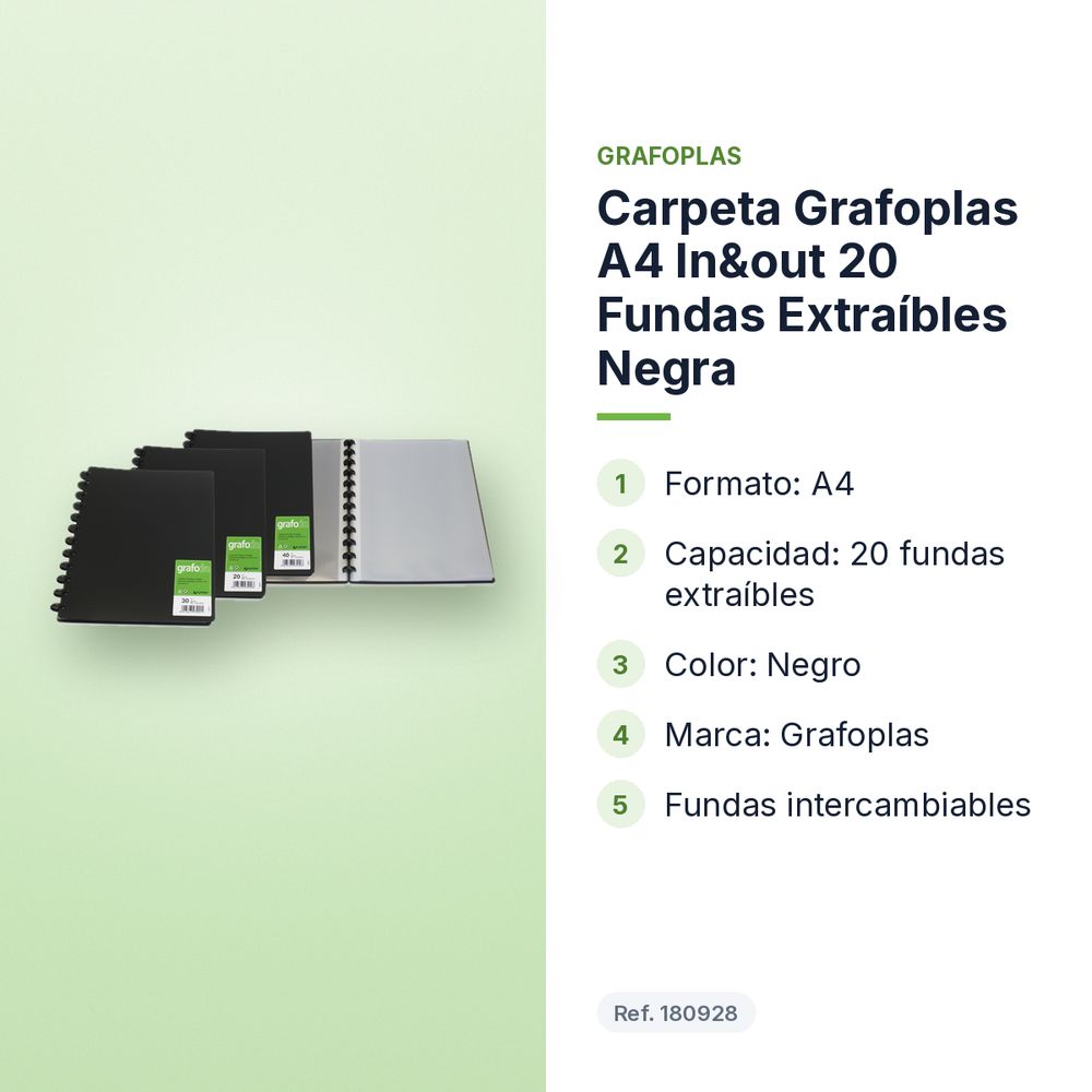 CARPETA GRAFOPLAS A4 IN&OUT 20 FUNDAS EXTRAÍBLES NEGRA - características principales