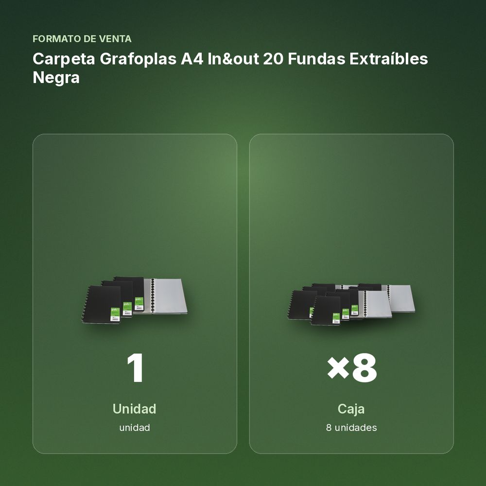 CARPETA GRAFOPLAS A4 IN&OUT 20 FUNDAS EXTRAÍBLES NEGRA - formato de venta: caja de 8