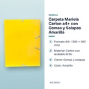 CARPETA MARIOLA CARTON A4+ CON GOMAS Y SOLAPAS AMARILLO  - características principales