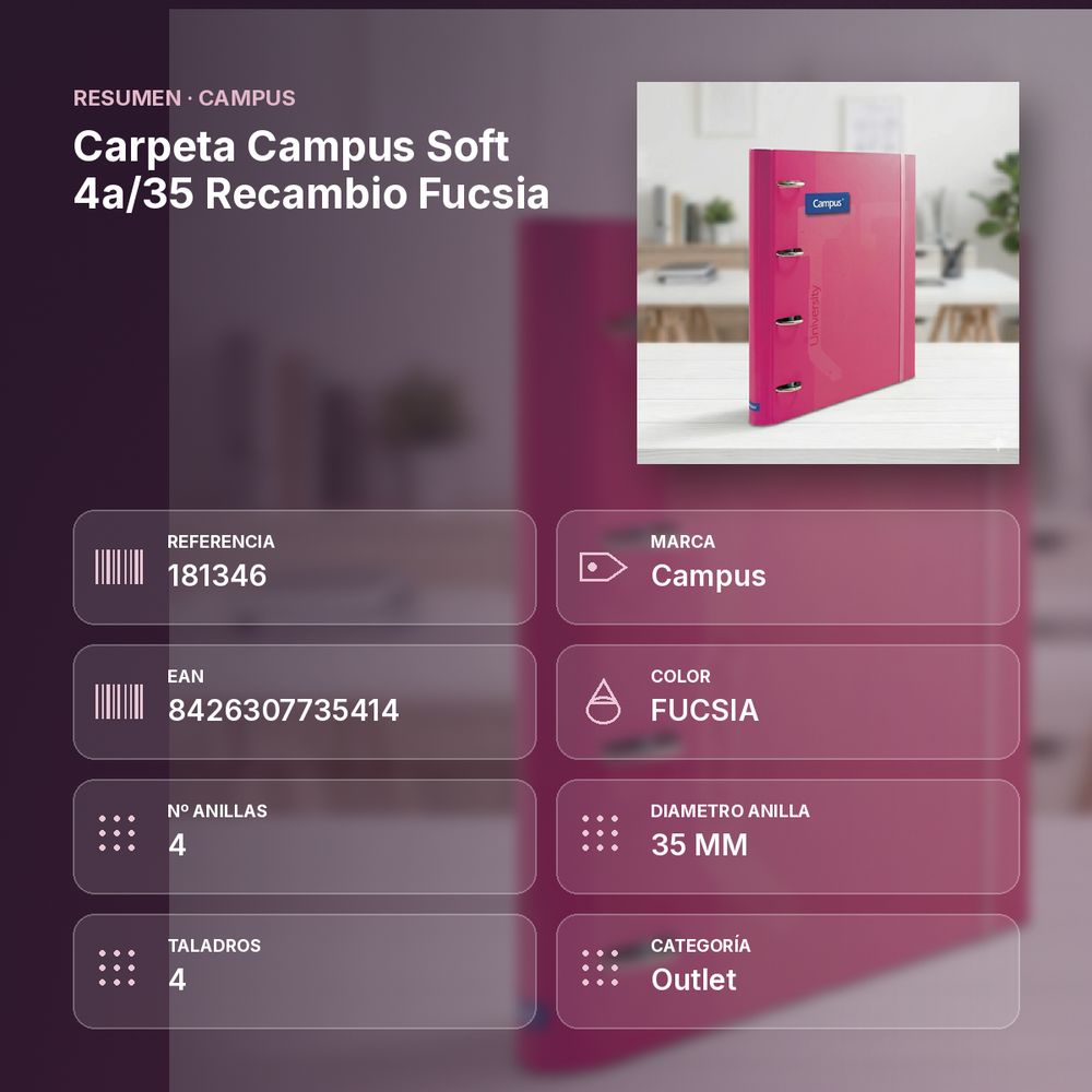 CARPETA CAMPUS SOFT 4A/35 RECAMBIO FUCSIA - resumen de atributos