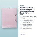 CARPETA MARIOLA CARTON A4+ CON GOMAS Y SOLAPAS ROSA CLARO - características principales
