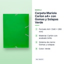 CARPETA MARIOLA CARTON A4+ CON GOMAS Y SOLAPAS VERDE - características principales