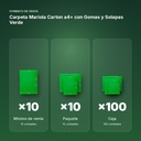 CARPETA MARIOLA CARTON A4+ CON GOMAS Y SOLAPAS VERDE - formato de venta: paquete de 10, caja de 100