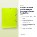 CARPETA MARIOLA CARTON A4+ CON GOMAS Y SOLAPAS VERDE CLARO - características principales