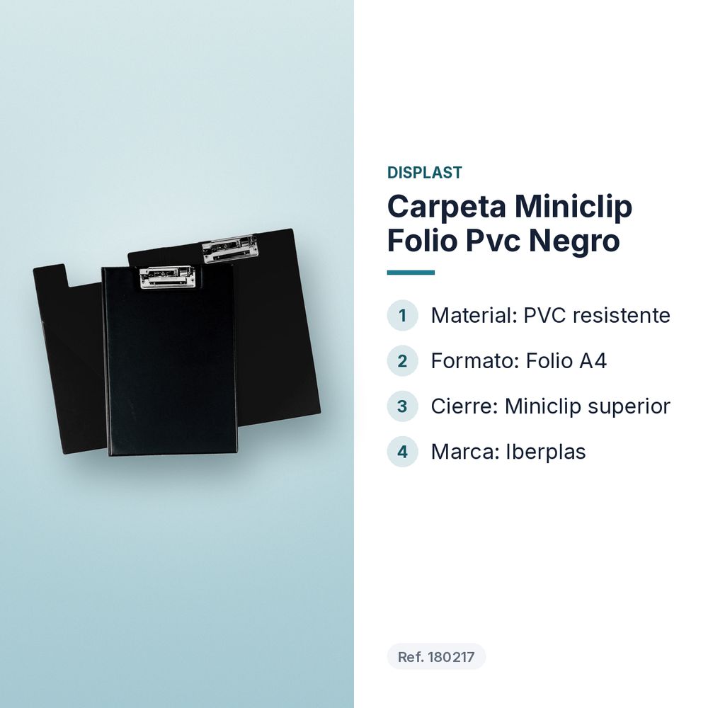 CARPETA MINICLIP FOLIO PVC NEGRO - características principales