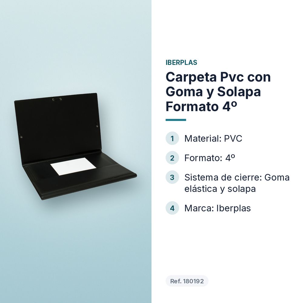CARPETA PVC CON GOMA Y SOLAPA FORMATO 4º - características principales